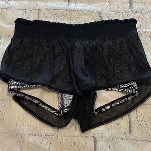 Lululemon sheer Black Women's Athletic Shorts over printed bike shorts